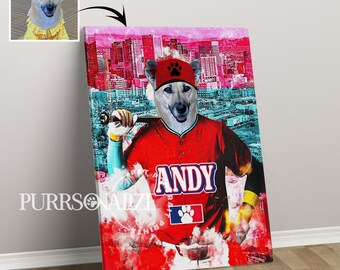 USA MADE Personalized Baseball Pet Portrait, Arizona Baseball Team Dog Portrait, Custom Pet Canvas Poster Portrait, Digital Download, Gifts