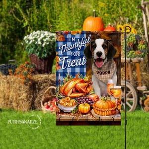 Personalized Thanksgiving Pet Flag, Custom Dog Cat Photo & Name Flag, I&#39;m Thankful For Treat Double Sizes Flag, Pet Lovers Gift