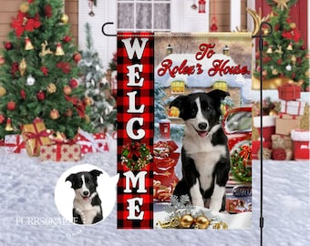 Personalized Christmas Pet Flag, Custom Dog Cat Photo & Name Flag, Welcome To Pet's House Double Sizes Flag, Pet Lovers Christmas Gift