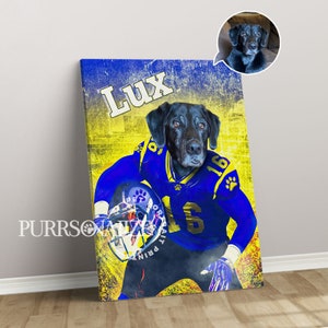 USA MADE Personalized Football Pet Portrait, &#39;Los Angeles Football Dog Portrait, Custom Pet Canvas Poster Portrait, Pet Print Digital Downlo