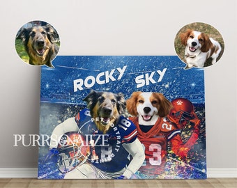 USA MADE Personalized Football Pet Portrait, Custom 'Florida Football Dog Portrait', Dog Cat Poster, Canvas, American Football Fan Gift Art