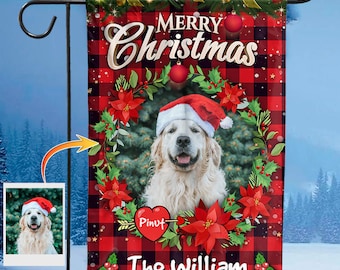 Merry Christmas Flag - Custom Pet Photo, Name And Family Name Flag | Christmas Gift, Gift For Pet Lovers| Custom Pet Photo Flag