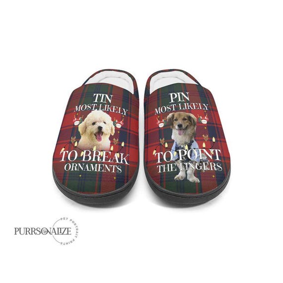 Custom Pet Photo Christmas Holiday Slippers, Personalized Most