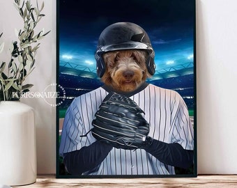 USA MADE The Baseball Player Custom Personalized Pet Portrait Dog Cat Canvas, Poster, Digital Download Wallarts | Customized Pet Gifts