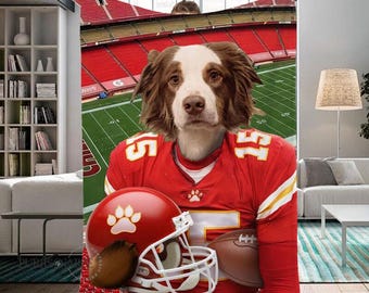 Manta personalizada con foto y nombre de fútbol americano para mascotas, manta con retrato de perro y gato del equipo de fútbol americano de Kansas, manta personalizada de tu equipo favorito, regalos para fanáticos