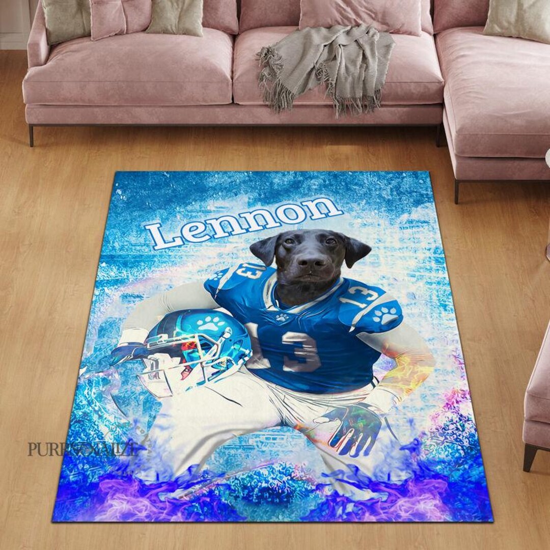 Personalized Sport Rug, Custom Football Dog Portrait Rug, Pet Portrait ...