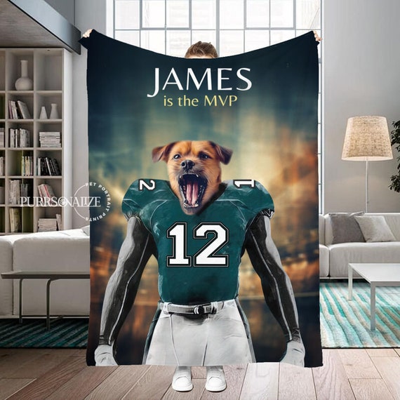 Personalized Photo Name Football Pet Blanket, Philadelphia Football Team  Dog Cat Blanket, Custom Sport Favorite Team Blanket