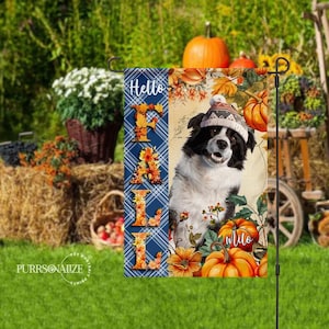 Personalized Thanksgiving Pet Flag, Custom Dog Cat Photo & Name Flag, Hello Fall Double Sizes Flag, Pet Lovers Gift