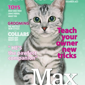 Stampa su tela personalizzata con poster per animali domestici Catmopolitan, realizzata negli USA / Stampe personalizzate di cani e gatti / Copertine di riviste / Ritratto personalizzato di animali domestici da foto immagine 2