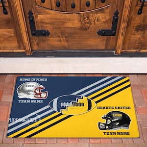 Personalized Football Doormat, Custom House Divided Hearts United  Football Doormat, Custom Favorite Team Floormat, Football Lovers&#39; Gift