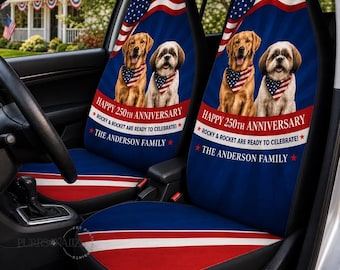 Custom America 250 Pet Car Seat Cover, Personalized Dog Cat Ready To Celebrate Seat Cover, July 4th Patriotic Set of 2 Car Seat Cover