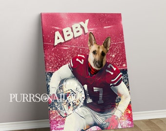 USA MADE Personalized Football Pet Portrait, Ohio State Football Dog Portrait, Custom Pet Canvas Poster Portrait, Pet Print Digital Download