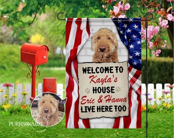 Drapeau du 4 juillet personnalisé pour animal de compagnie, double face de bienvenue personnalisé, chien, chat, drapeau patriotique de l'Amérique, drapeau de jardin de bienvenue, drapeau de maison, bannière de drapeau de cour