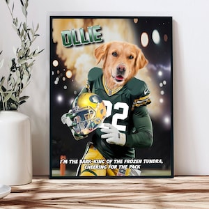 USA MADE Personalized Dog Lovers - Greenbay Football Pet Portrait- Personalized Pet Poster Canvas Print, Digital Download Wallarts, Cat Port