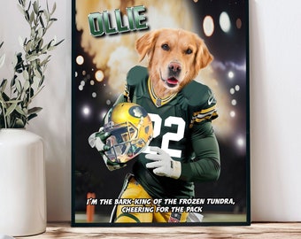 USA MADE Personalized Dog Lovers - Greenbay Football Pet Portrait- Personalized Pet Poster Canvas Print, Digital Download Wallarts, Cat Port