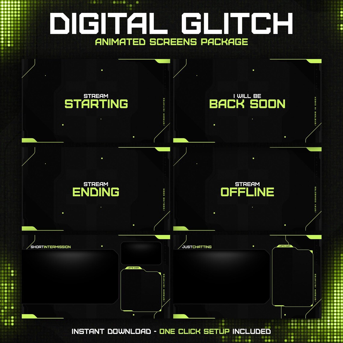 Animated Digital Glitch Screens Overlay for Twitch Streaming Package ...