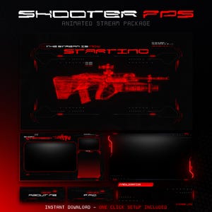 Animated Twitch Overlay FPS , Shooter Red Military Streamer Package, Kick Overlay, Stream Transition, Panels, Twitch Alerts, Webcam Overlay
