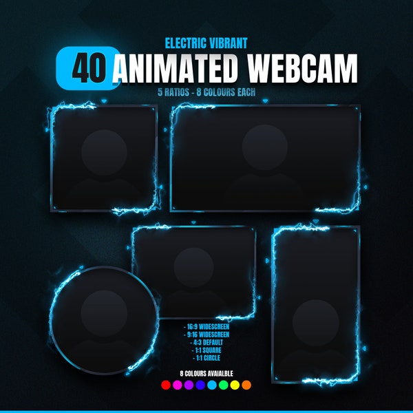 40 Animated Electric Vibrant Webcam Overlay | Twitch Stream Overlays | Kick Streaming | Facecam Overlay | Animated Frames | Animated Webcam