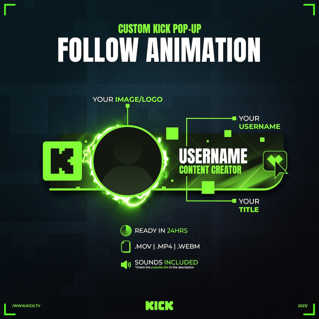 Kick Streaming Follower Popup Animated Stream Overlay Etsy