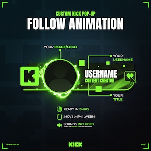 Kick Streaming Follower Pop-up Animated Stream Overlay  | Kick Streaming | Webcam Overlay | Kick Overlay