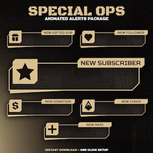 Animierte spezielle OPS-Radar-Warnungen für Twitch Stream Paket Kick-Radar Karte Stream Warnungen Beige Animiertes Overlay Taktisches Benachrichtigungs-Paket