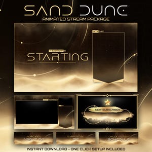 Sobreposição de areia de duna animada para pacote de streaming Twitch Kick Desert Galaxy Stream Orbit Overlay Gold Dune Webcam animada Kick Overlay Sand