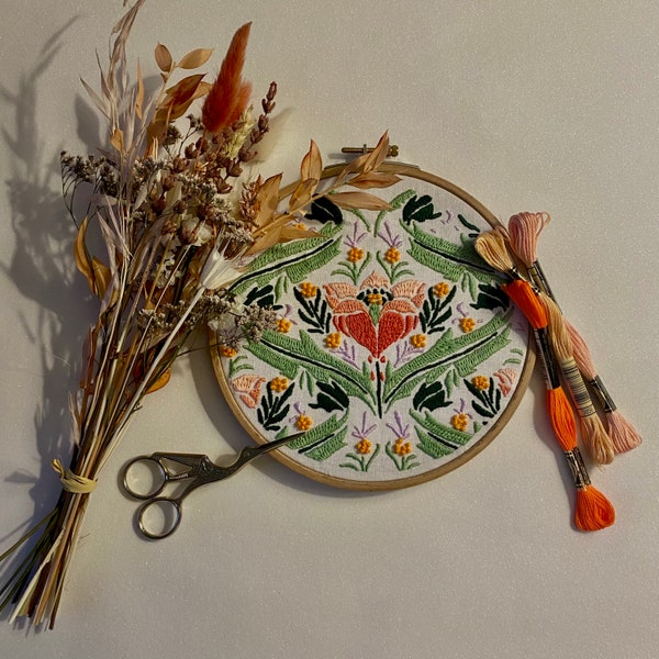 Broderie faite main « Tulipes » inspiration tapisserie