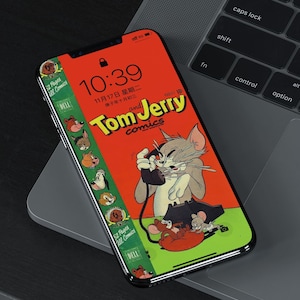 TOM & JERRY fondo de pantalla de iphone de dibujos animados, diseño original, conjunto de fondos de pantalla de teléfono inteligente minimalista, fondo estético de iPhone