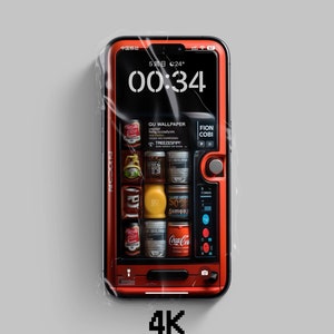 Rote Vintage Vending Machine Skurrile Wallpapers iPhone, minimalistisches Smartphone Wallpaper Set, iPhone Ästhetischer Hintergrund