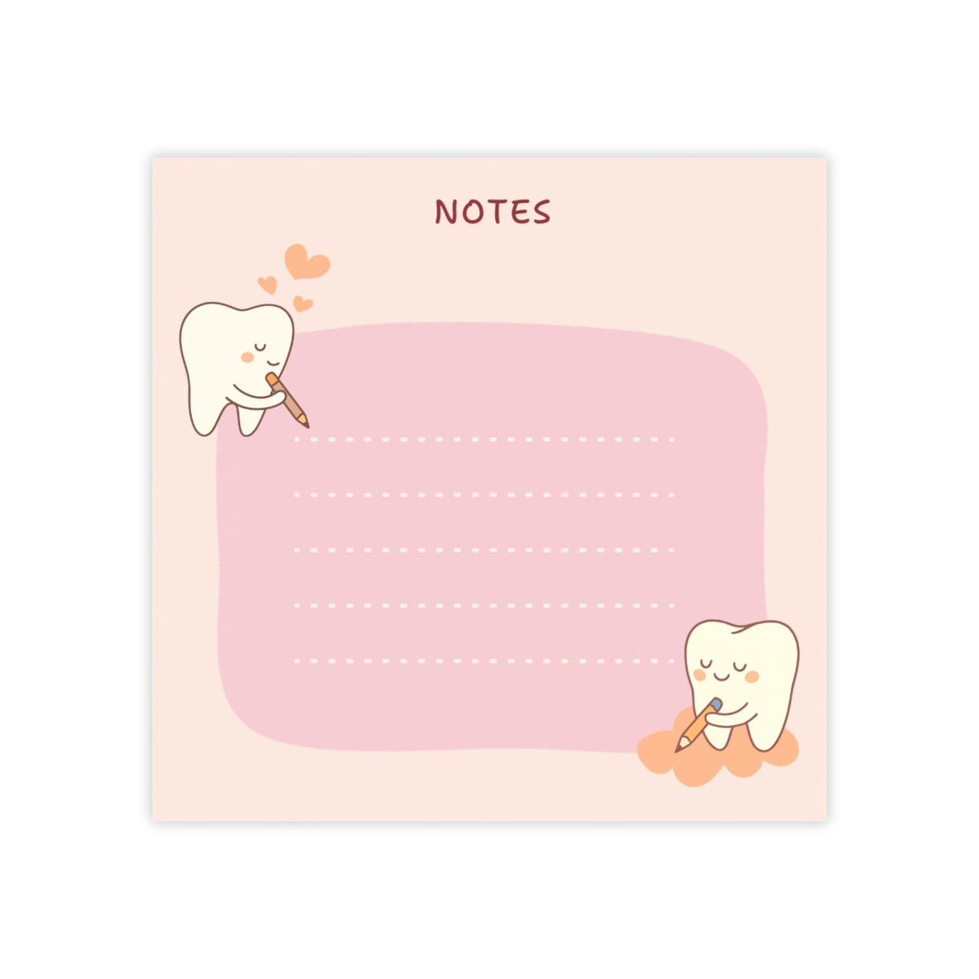 Tooth Note Paper Cute Kawaii Tooth Notes Post-it Pad | Dental Sticky Notes - Etsy
