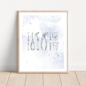 Watercolor Dental Tools Print: Vintage Dentist Office Decor