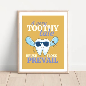 dentist wall art decor a very toothy tale poster funny dental office decor dentist gift dental hygienist gifts dental office gifts