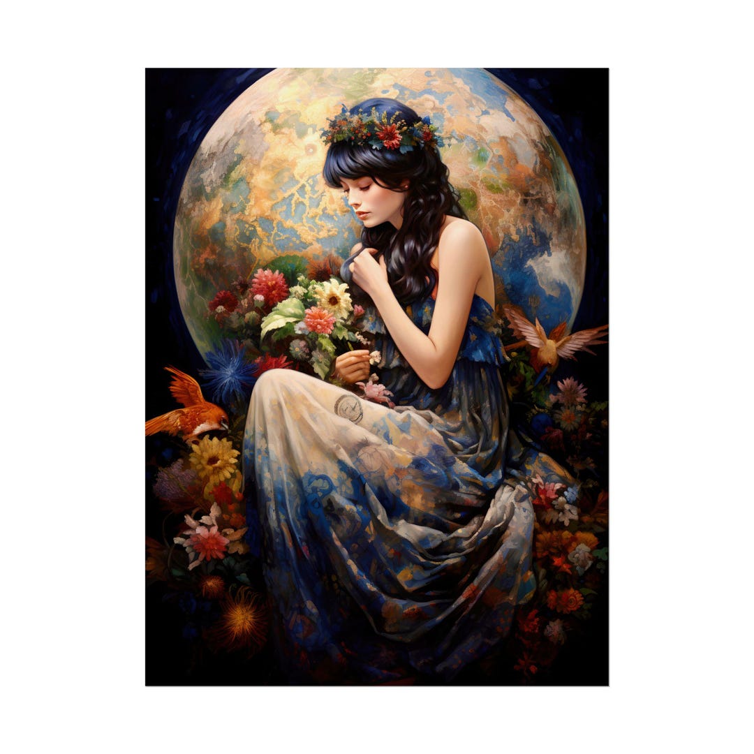 Woman and Flowers Art Print – Global Harmony Poster - Etsy