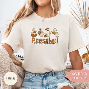 Personalized Halloween Preschool Shirt, Custom Name Teacher T-Shirt, Custom Spooky Teacher Tee, Halloween Preschool Gift Ghost Teacher Shirt