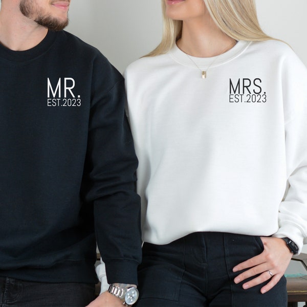 Mr And Mrs Est Sweatshirt, Just Married Sweatshirt, Honeymoon Sweatshirt, Wedding Sweater, Wife And Hubs Sweatshirts, Couples Sweatshirts