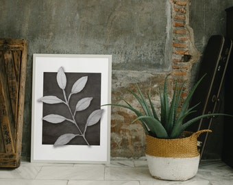 Botanischer Blattdruck, minimalistischer Kunstdruck, digitaler Download, schwarzweiße Wandkunst, botanischer Kunstdruck, botanische Wandkunst, digitale Kunst