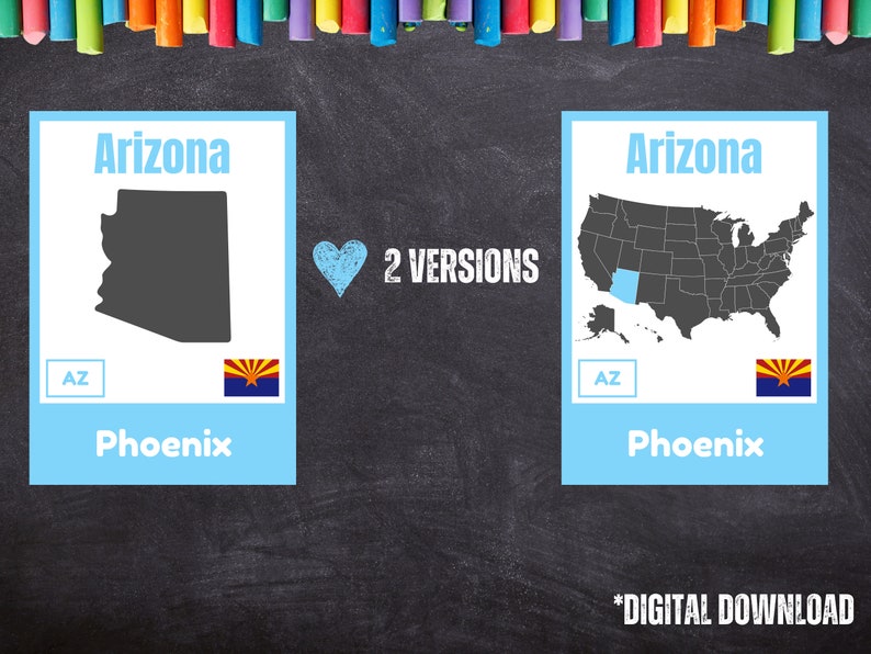 U.S. States and Capital Digital Download Flash Cards-montessori Cards ...