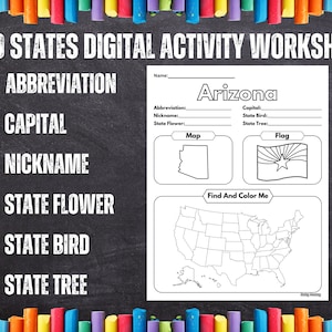 50 U.S. States Research Activity Worksheet - Geography - Social Studies- Digital Download - Printable