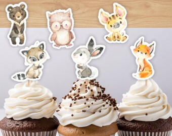Printable Cupcake topper || Woodland animals || Set of 6 || INSTANT DOWNLOAD