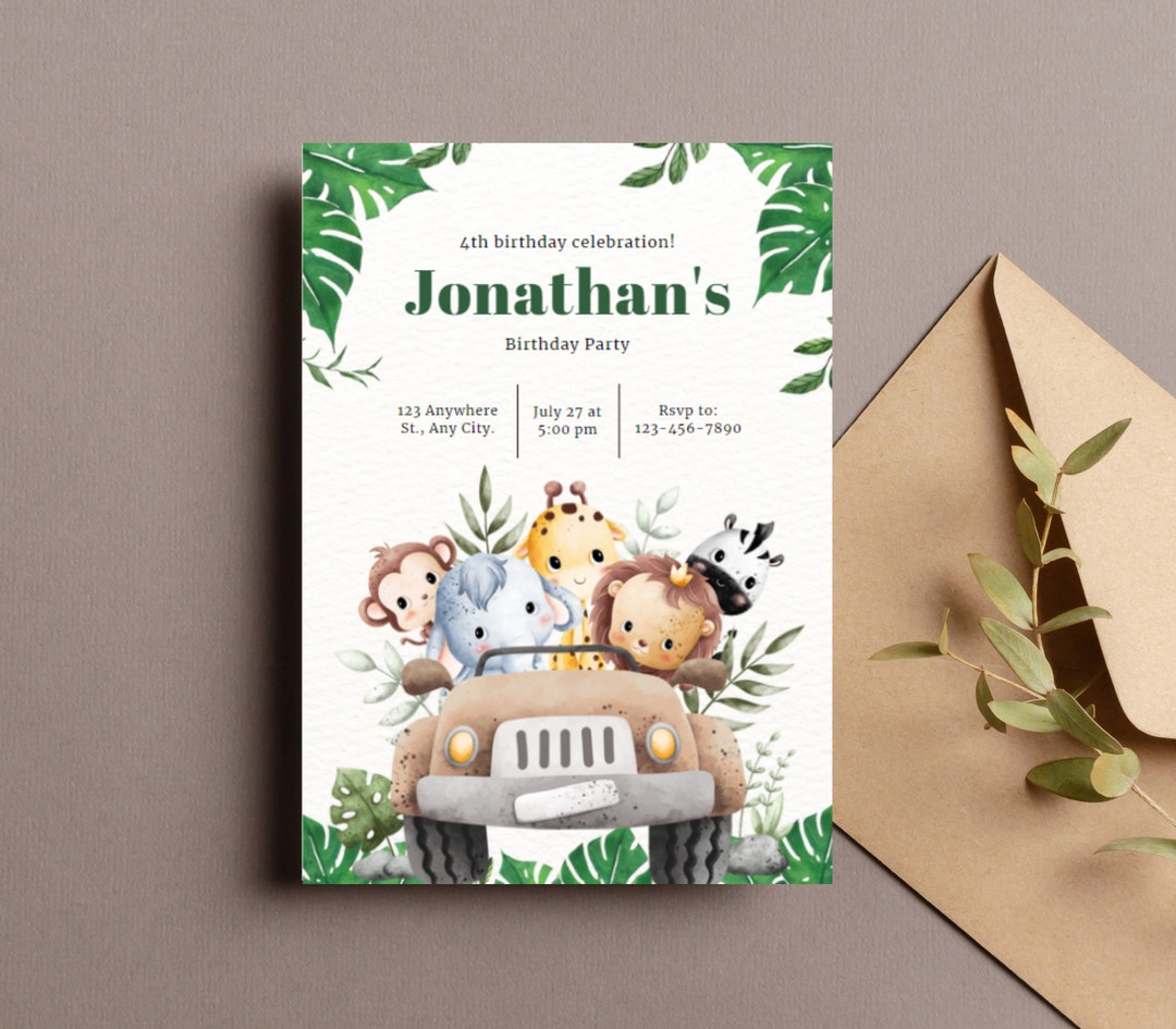 Editable Invitation Safary Car INSTANT DOWNLOAD - Etsy