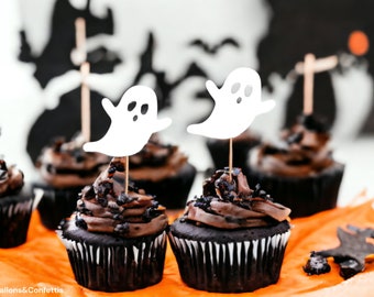 Cupcake topper || Halloween theme || Ghost || Cake topper || Set of 6