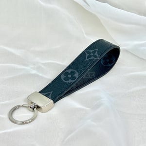 Black Monogram Wristlet Luxury Leather Keychain, Luxury Gift, Mens Gift idea, Cute Keychain, Luxury Keychain