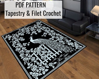 Crochet Pattern for Tapestry  crochet (rug, blanket, bed cover) and Filet crochet (curtain, tablecloth)