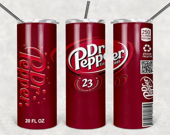 20oz Skinny Dr. Pepper Tumbler, Dr. Pepper Tumbler Sublimation PNG, 20oz Skinny Dr. Pepper Tapered Tumbler Design PNG File, Tumbler Design