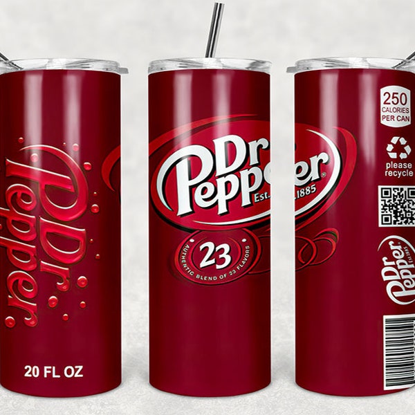 20oz Skinny Dr. Pepper Tumbler, Dr. Pepper Tumbler Sublimation PNG, 20oz Skinny Dr. Pepper Tapered Tumbler Design PNG File, Tumbler Design