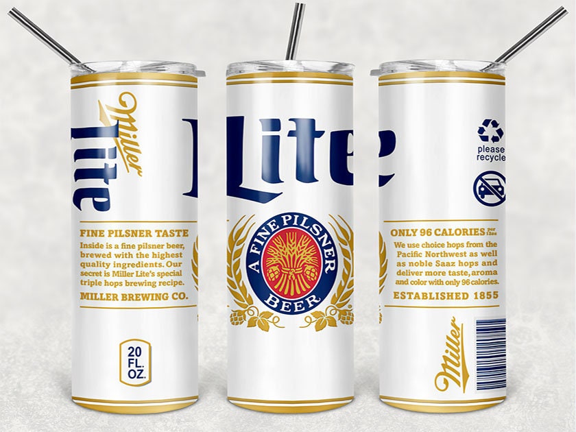 Set Of (2) NEW Miller Lite 16 Ounce Aluminum Can Cup Tumbler Beer Drinking  Can