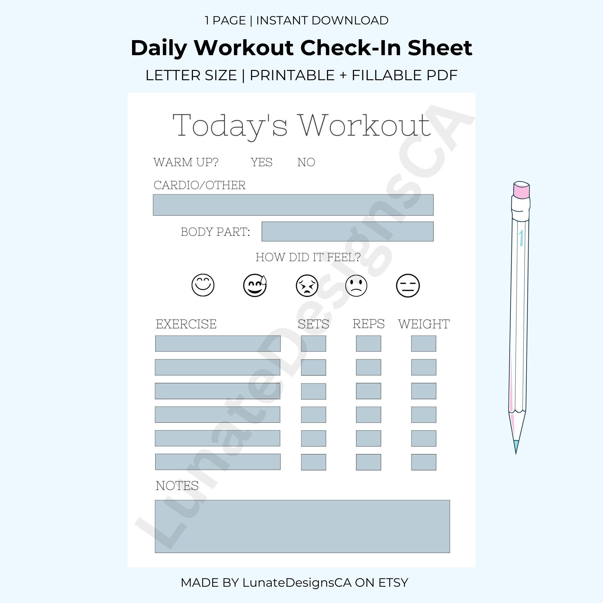Exercise Program Tick Sheet Daily Workout Check-in Sheet, Workout Template, Daily Workout Planner ...