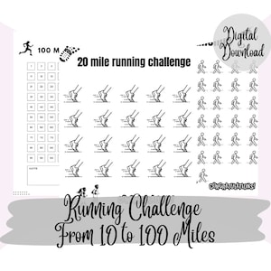 Printable Running Challenge | 100 Mile Tracker |Mileage Log Sheet |Daily Fitness Challenge |Walking Tracker |Running Journal