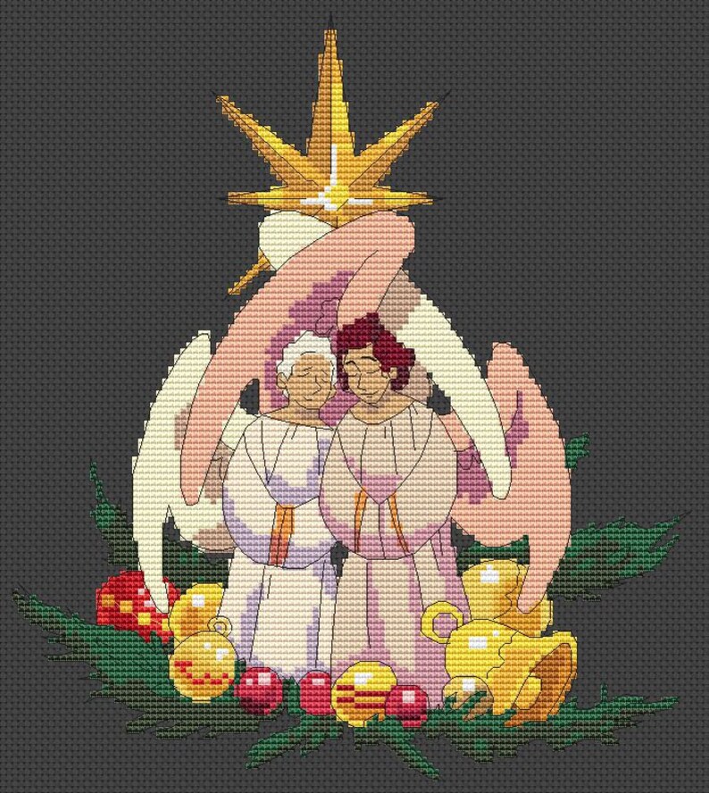 The picture of a pattern of Aziraphale and Crowley