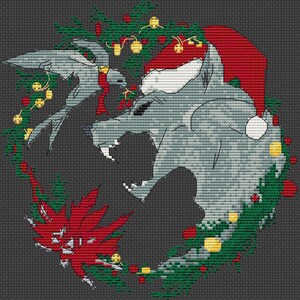 A picture of the witcher christmas pattern with black background
